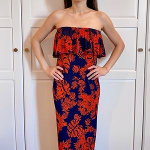 Palm print bandeau maxi dress